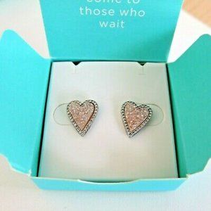 Origami Owl blush pink druzy heart stud earrings
